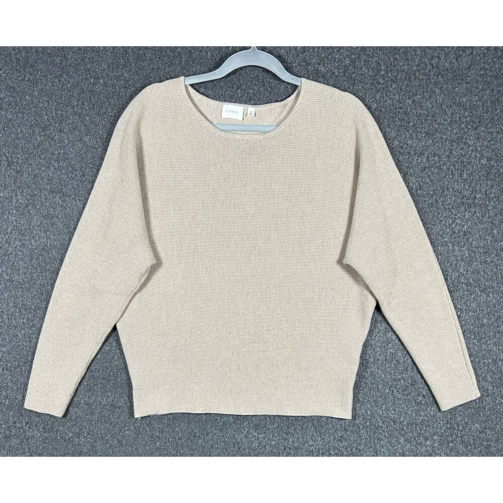 Cyrus Waffle Knit Boatneck Dolman Sleeve Sweater Size M Beige Tan